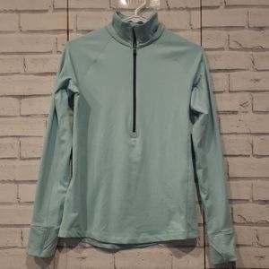 Under Armour Women's Size S 1/2 Zip Pullover Blue Gray Logo Thumbhole Sleeves